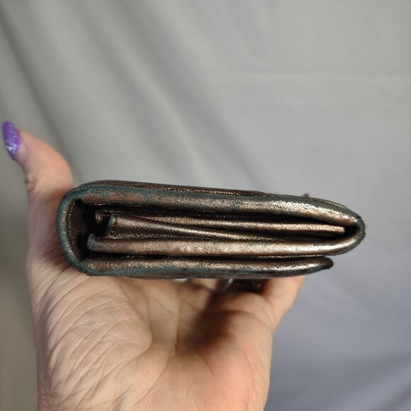 PRADA Nappa Gaufre Women's Metallic Copper Leather Bi-Fold Wallet - Picture 3 of 16